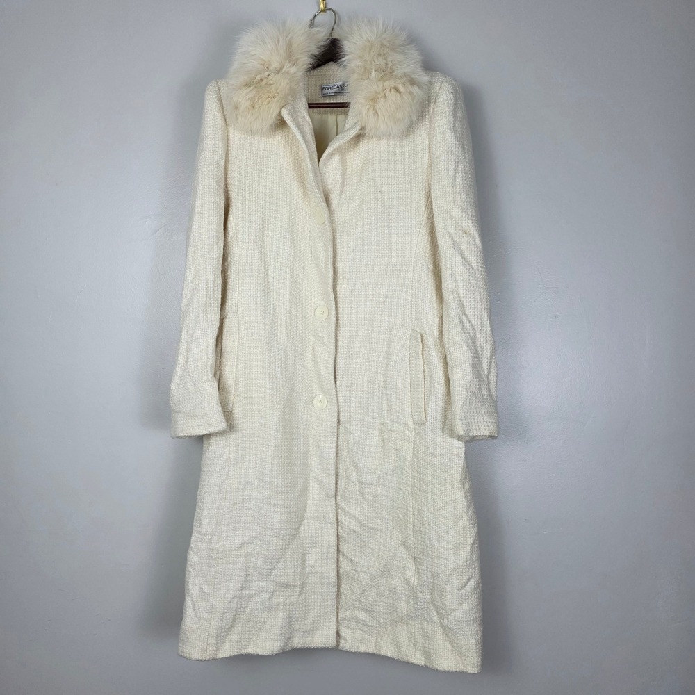 Forecaster of Boston Women's Coat Wool Blend Fox Fur Trim Collar Ivory Size 12